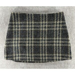 Steve Madden Plaid Tweed Mini Skirt M Brown Beige Lined Fall Winter Preppy